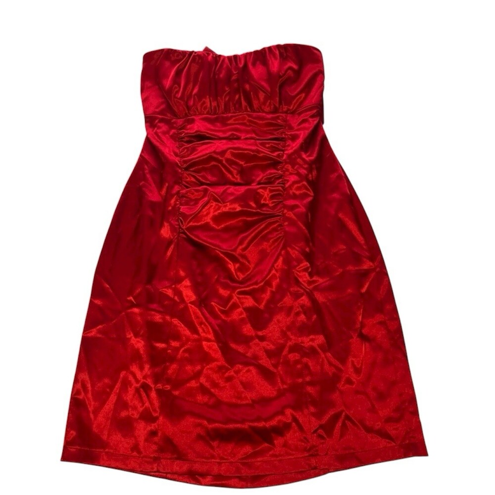 Fredericks of Hollywood Satin Strapless Dress Red Ruched Mini 6 Cocktail Vintage